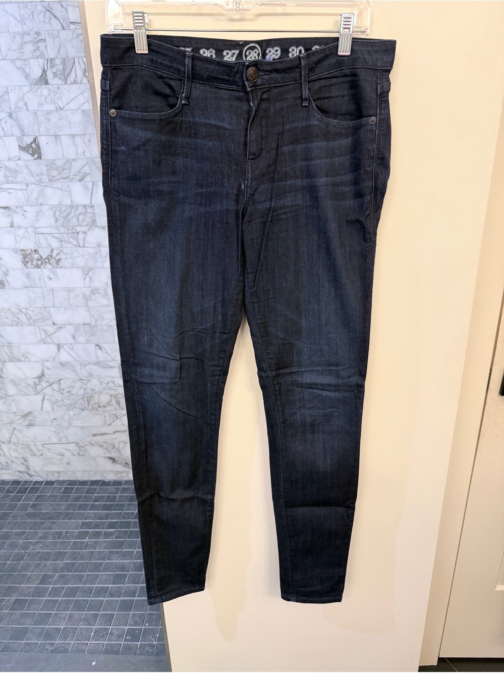Earnest Sewn Esra Dark Wash, Mid-rise Women’s Long Skinny Jeans